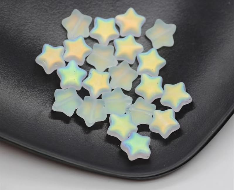 30 Pcs Crystal Glass Star Beads, Matte White 8mm Small Star Shape Crystal Lampwork Glass Loose Beads Lot for Jewelry Making DIY Jewelry Findings Beading Supplies