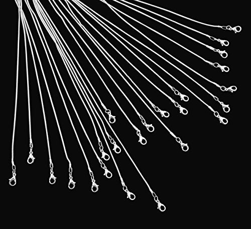 24pcs 18 Inch 925 Silver Plated 1.2mm DIY Snake Chain Charms Link Necklace With Lobster Clasps for Jewelry Making - size: 18 Inch
