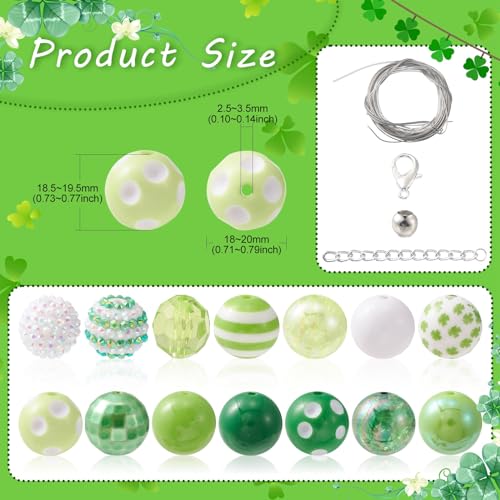 DanLingJewelry 50Pcs 20mm Green Round Bubblegum Beads Green St. Patrick's Day Beads Acrylic Round Ball Beads for Jewelry Making Bracelet - color: 50pcs - green
