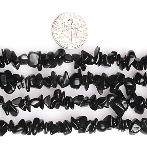 HAAMIIQII 5-8mm Natural Black Agate Chips Beads Irregular Chip Stone Loose Gemstone Beads for Jewelry Making Strand 30 Inch - color: Black Agate