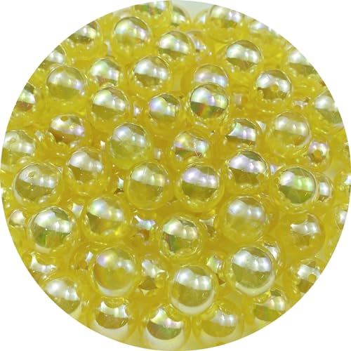 100pcs Acrylic Round Beads 12mm AB Colors Craft Beads Round Spacer Beads with Holes for Earring Bracelet Necklace Key Chains Jewelry Making(Light Yellow AB) - color: Light Yellow, size: 12mm