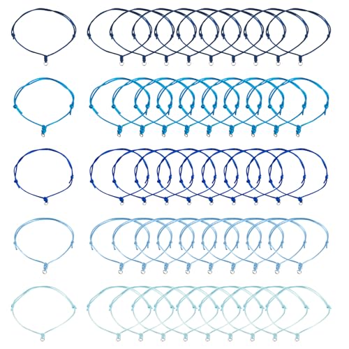 50Pcs Adjustable Braided Cord Colorful Waxed Thread Half Finished Bracelet with Jump Rings Knotting Bracelet Ropes for Wrist DIY Women Jewelry Friendship Bangle Decor 8.5-16cm Long-Blue - color: Blue