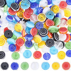 1 Box 180PCS 8MM Lampwork Glass Beads with Hole Handmade Flat Round Spiral Millefiori Mosaic Stripe Colorful Loose Spacer Bead Bulk for Jewelry Making Earrings Bracelets Necklace DIY Craft