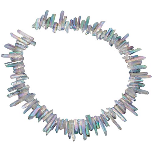 rockcloud Natural Rock Crystal Points Titanium Coated Clear Quartz Sticks Spikes Top Drilled 15 inch Strand,Green&AB Crystal - color: #34-Green&AB Crystal(Small)