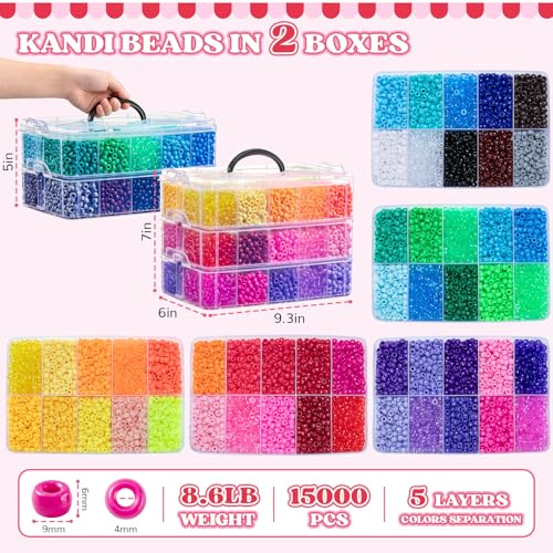 Umikk 15,000 Pony Beads Bulk, 50 Colors 6x9mm Plastic Kandi Beads for Bracelets Making Hair Braiding Rave Kandi Jewelry Crafts Gifts (8.6LB) - color: 50colors15000pcs