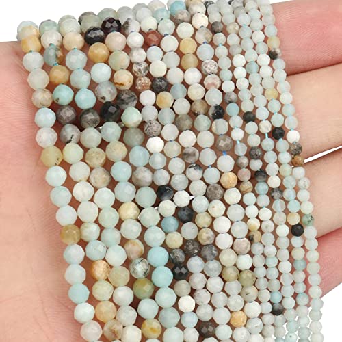 90pcs 4mm Natural Amazonite Gemstone Beads Faceted Round Loose Stone Beads for Jewelry Making - color: Amazonite, size: 3.7-4.2mm