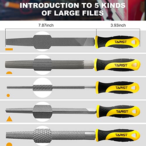 TARIST 19PCS Metal & Rasp File Set with Tool Bag, Includes Flat/Half-Round/Round/Triangle steel file, Half-Round wood file, 4 Way File and 12pcs Needle Files, Work for Metal, Wood and more - style: File Set - 19 pcs