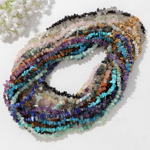 Raw Crystal Necklaces for Women 5-8mm Handmade Natural Stone Necklace Beaded Choker Necklace Healing Crystal Necklace Gemstone Necklace Raw Crystal Beaded Necklace for Her - style: Tiger Eye