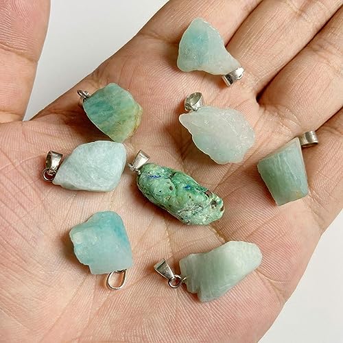 10pcs Irregular Raw Natural Amazonite Rock Stone Pendant Healing Crystal Chakra Gemstone Charm for Jewelry Making DIY Necklace Earrings Accessories Reiki - color: Amazonite