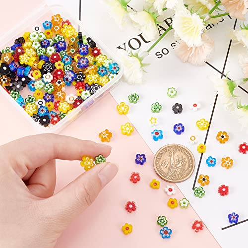 SUNNYCLUE 1 Box 200Pcs 10 Styles Handmade Millefiori Lampwork Glass Beads Flower Flat Round Loose Spacer Bead for DIY Necklace Bracelet Earring Jewelry Making Handmade Crafts - color: 200pcs Flower Small Beads