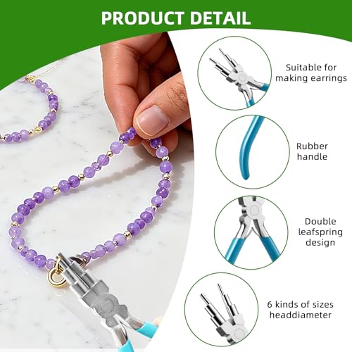 URSKYTOUS 2Pcs Jewelry Pliers Set Jewelry Making Tools Kit Include Nylon Jaw Pliers 6 In 1 Bail Making Plier for Beading Looping Shaping Wire DIY Crafts Rings Jewelry Making Supplies (Blue-Green) - color: Mk Blue,green