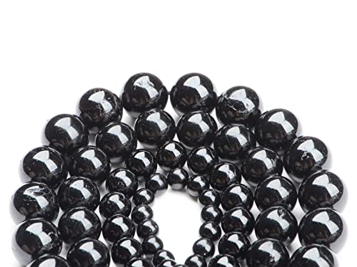 Bymitel 90 pcs Natural Genuine Real Round Loose Stone Beads Gemstone Spacers for Charm DIY Jewelry Making 15.5" per Strand 4mm (Black Tourmaline, 4mm) - color: Black Tourmaline, size: 4mm