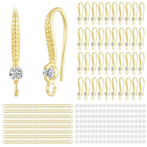 14K Gold Plated Cubic Zirconia Earring Hooks 220PCS Earring Findings for Jewelry Making Hypoallergenic Fish Hooks for DIY Earrings - color: 14K Gold-Small Cubic Zirconia Earring Hooks