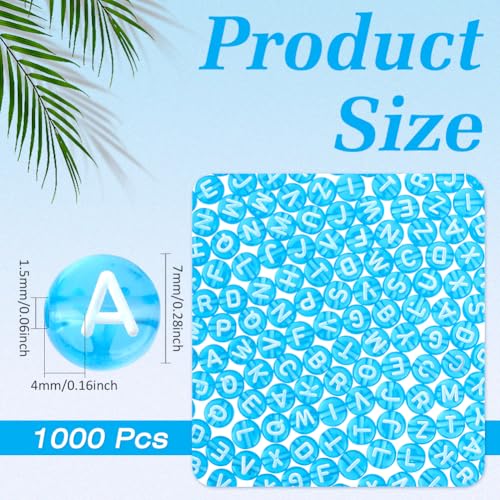 1000Pcs Transparent Letter Beads Acrylic Mixed Alphabet Beads Flat Round Disc Spacer Bead White Alphabet Pattern Loose Bead for Bracelet Jewelry Making DIY Craft 7x4mm Deep Sky Blue - color: Deep Sky Blue