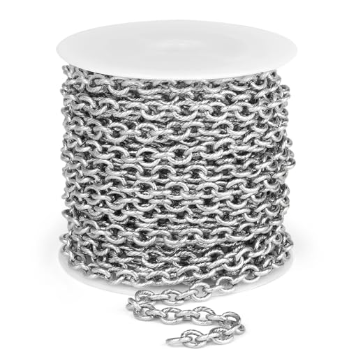 16.5 FT Stainless Steel Textured Rolo Cable Chains Roll, 5mm 304 Stainless Steel Circle Cable Link Chain Bulk Spool for Jewelry Making DIY Craft - color: Stainless Steel, size: 5mm width