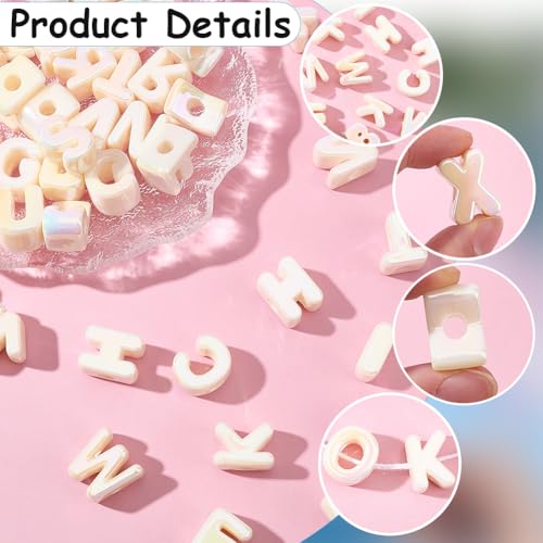 52Pcs 26 Styles Alphabet Shaped Beads Large Hole Letter Beads Small A to Z Hollow Pearlized European Acrylic Loose Smooth Spacers for Necklace Earrings Bracelets Keychain Jewelry DIY Crafts - style: Style 3