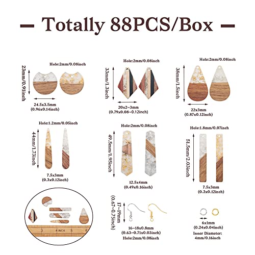 FASHEWELRY 24Pcs Gold Foil Resin Wood Earring Charms Teardrop Drop Rectangle Wooden Earring Blanks Geometry Boho Charms Wooden Earring Pieces for Jewelry Making with Earring Hooks & Jump Rings - color: 1Gold with Foil-6 Shapes
