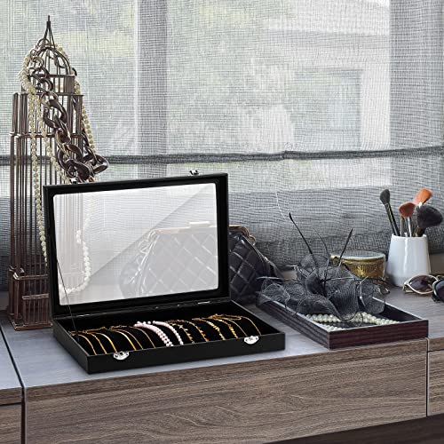 Kenning 2 Pieces Glass Lid Necklace Organizer Box 20 Hooks Necklace Tray Jewelry Holder Organizer Velvet Necklaces Holder Storage Display Case for Show Bracelet