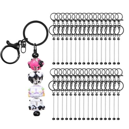 RQAYE 30pcs Beadable Keychains keychain bulk kit cute blank bead keychain strip DIY men's and women's making supplies crafts, jewelry, bag accessories, customized project gifts (Black) - color: Black