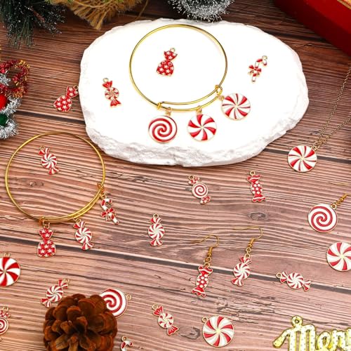 SANNIX 90 Pcs Christmas Charms for Jewelry Making, Xmas Candy Charms Red White Candy Cane Holiday Charm Pendants for Bracelets Necklaces Earrings Making and Crafting - color: Red White