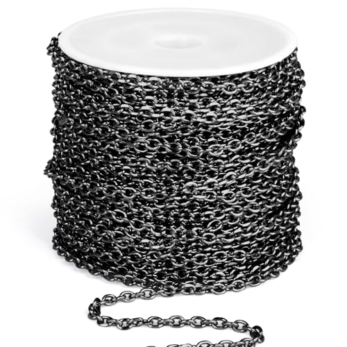 66 Feet Black Rolo Cable Chain Bulk, 3.0mm 304 Stainless Steel Gunmetal Black Diamond-Cut Oval Rolo Cable Link Chains Roll Spool for Jewelry Making - color: Gunmetal Black, size: 3.0mm width