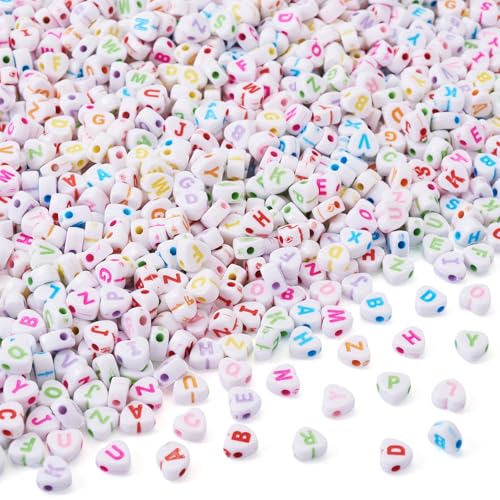 Cheriswelry 3500Pcs 7x7.5x4mm Heart Letter Acrylic Beads Colorful Alphabet Pony Loose Spacer Love Heart Beads for DIY Bracelet Necklace Jewelry Making - color: White Heart Letter Bead