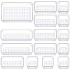 Manalete Drawer Organizers Set of 15, 4 Sizes Clear Plastic Drawer Organizers and Storage Bins for Kitchen, Bathroom, Office, Dresser Desk Drawer Organizer Tray for Jewelry, Makeup, Junk, Gadgets - size: 15Pack(0-0-1-2-5-7)