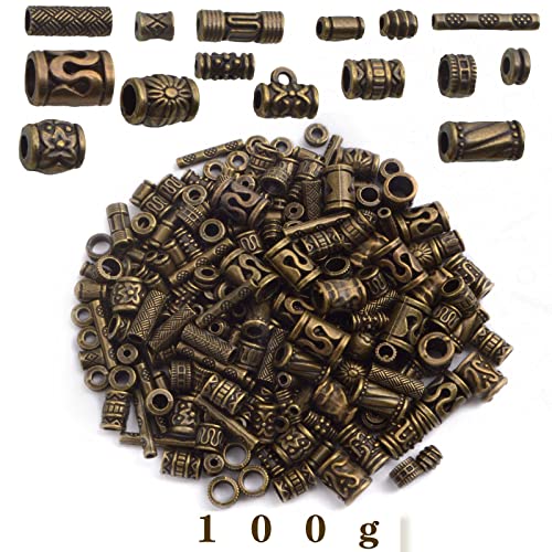 100 Gram Antique Bronze Mixed Styles Column Spacer Beads Alloy Barrel Tube Bar Loose Charm Beads Jewelry Findings Accessories for DIY Bracelet Necklace Craft Projects - color: Bronze