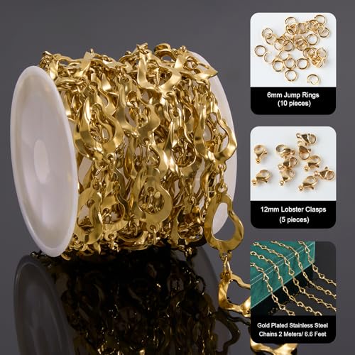 2 Yard Gold Plated Chains for Jewelry Making Stainless Steel Hollow Drop Chain Link for Women Necklace Bracelet DIY - color: Gold Drop