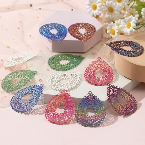 Dazzling Colorful Filigree Charms Hollow Out Multicolor Geometric Filigree Pendants for DIY Jewelry Making Earrings Necklaces Components - color: Waterdrop-2