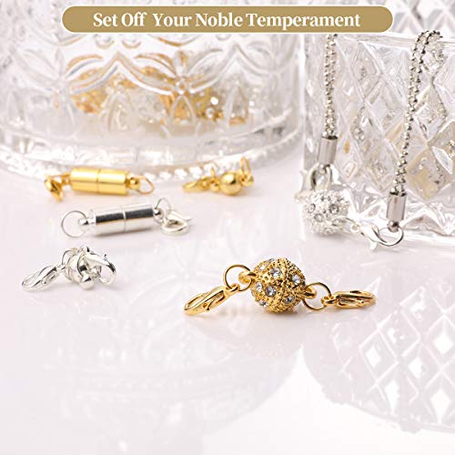 Aiskaer 12 Pcs Gold and Silver Rhinestone Ball Style Magnetic Lobster Clasp for Jewellery Necklace Bracelet