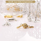 Aiskaer 12 Pcs Gold and Silver Rhinestone Ball Style Magnetic Lobster Clasp for Jewellery Necklace Bracelet