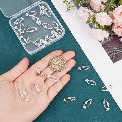 1 Box 36Pcs Silver Earring Converter Clip on Earrings Backs Brass with Comfort Pads Painless Earring Components Earring Clips for Non Pierced Ears Jewelry Making Supplies DIY Craft Beginner - color: Silver