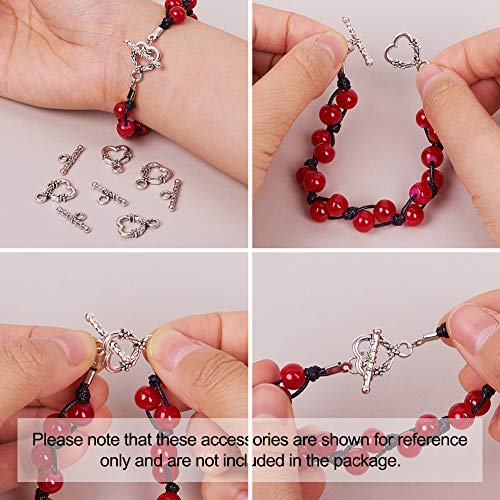 Craftdady 20 Sets Antique Silver Heart Toggle Clasps Tibetan T Bar Closure End Clasps for Bracelet Necklace Making - color: Antique Silver, 18.5x14mm