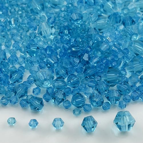 1310pcs Bicone Crystal Glass Beads 2mm 3mm 4mm 6mm 8mm Faceted Crystal Spacer Beads for Bracelets Necklace Pendants Earrings DIY Jewelry Craft Making(Lake Blue) - color: Lake Blue