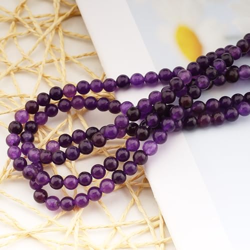 180Pcs Natural Amethyst Gemstone Beads Energy Healing Crystal Stone Round Loose Gemstone Stone Beads for Jewelry Making, DIY Bracelets Necklaces (Amethyst-6mm) - color: Amethyst-6mm