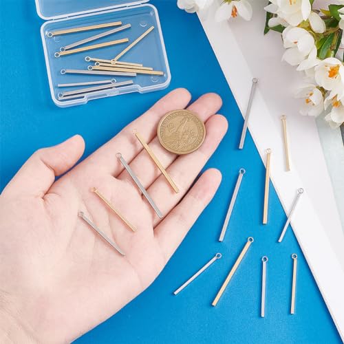 UNICRAFTALE Metal Bar Charms Stainless Steel Bar Pendants Golden & Stainless Steel Color Charms Metal Necklace DIY Pendant for Earrings Jewelry Making