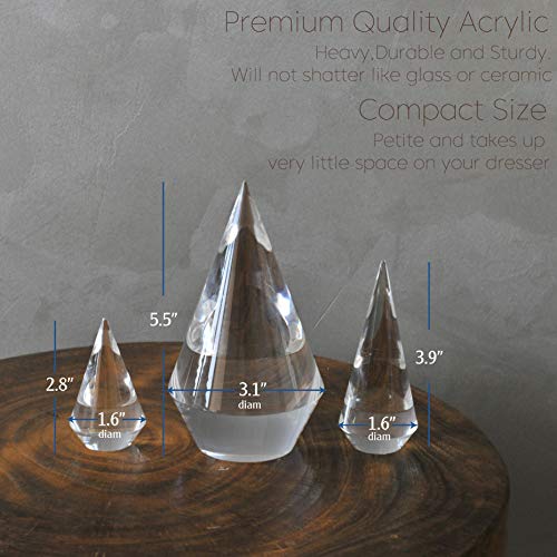 Acrylic Ring Holders 3Pcs Cone Shape Display Jewelry Tower Rings Storage Organizer Stand Clear Rack (Clear)