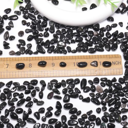 400pcs Natural Chip Stone Beads for Jewelry Making Obsidian 5-8mm Irregular Gemstones Healing Crystal Loose Rocks Bead Hole Drilled for Ring Earrings Necklace Bracelet Making DIY Art Crafts - color: Obsidian(2 Strands-62")
