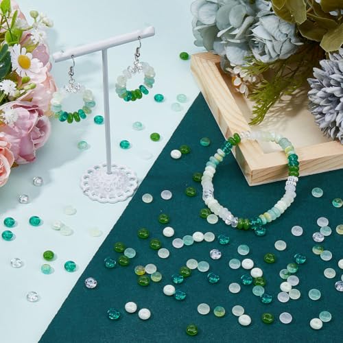 SUNNYCLUE 1 Box 400Pcs 8 Colors Glass Seed Beads Green Glass Beads Bulk 6mm Flat Rondelle Transparent Glossy Loose Spacers for Crafts DIY Bracelets Necklaces Phone Chain Jewelry Making Supplies Adult - color: Green, Transparent, White