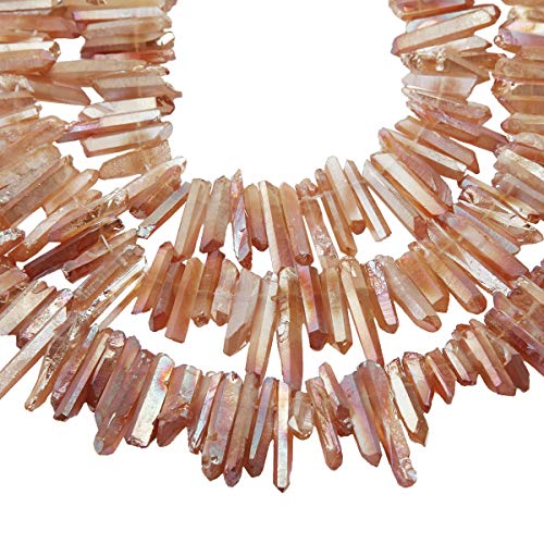 rockcloud Natural Rock Crystal Points Titanium Coated Clear Quartz Sticks Spikes Top Drilled 15 inch Strand,Natural Champagne - color: #27-Champagne(Small)