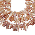 rockcloud Natural Rock Crystal Points Titanium Coated Clear Quartz Sticks Spikes Top Drilled 15 inch Strand,Natural Champagne - color: #27-Champagne(Small)