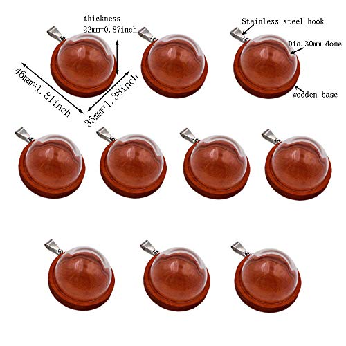 ZenRa 10-Piece Glass Dome Pendant Set with Wooden Base & Hollow Glass Cabochons (30mm Red Coffee) - size: 30mm Dome Red Coffee