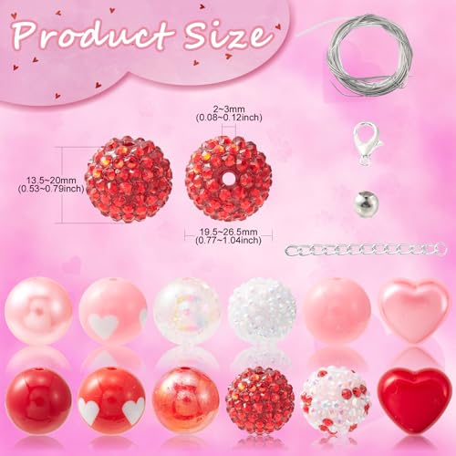 DanLingJewelry 50pcs 20mm Valentine's Day Theme Pink & Red Bubblegum Acrylic Heart Beads for DIY Jewelry Making Accessories - color: 50pcs - Valentine