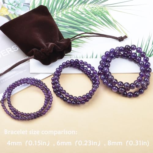 Natural Healing Gemstone Bracelet Handmade Yoga Stretch Elastic Bracelet Stress Relief Crystal Jewelry for Men and Women - color: Amethyst (Love Guardian), size: 8mm