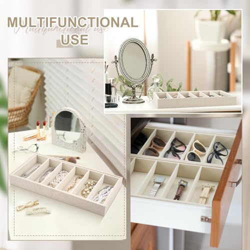 Juexica 4 Pcs Velvet Sunglasses Organizer Tray 6 Grid Sunglass Organizer Velvet Tray Stackable Glasses Display Case for Women Glasses Jewelry Display Watch (Linen) - color: Linen