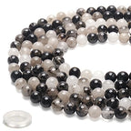 70PCS Natural 8MM Healing Gemstone, Black Rutilated Quartz Energy Stone Round Loose Beads, Semi-Precious Crystal Beads with Free Elastic String for Jewelry Making DIY - color: Black Rutilated Quartz, size: 8MM