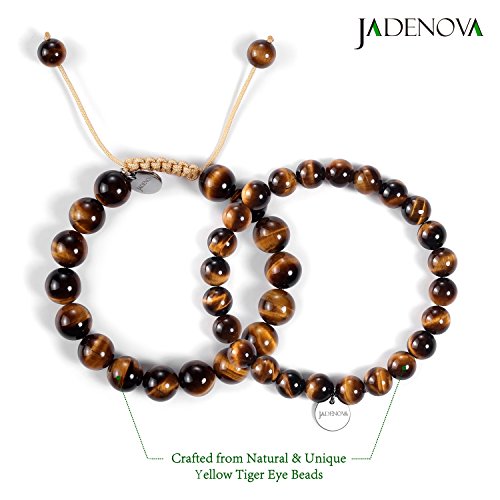 JADENOVA Natural Bead Bracelet Semi Precious Gemstone Beaded Bracelet for Women Healing Crystal Stone Stretch Bracelet Men Couple Bracelets (2pcs,6-8mm/8-10mm) - color: Yellow Tiger Eye, size: 8mm/10mm