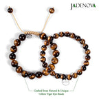 JADENOVA Natural Bead Bracelet Semi Precious Gemstone Beaded Bracelet for Women Healing Crystal Stone Stretch Bracelet Men Couple Bracelets (2pcs,6-8mm/8-10mm) - color: Yellow Tiger Eye, size: 8mm/10mm