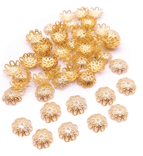 500PCS 10mm Gold Tone Flower Bead Caps Hollow Flower Bead Caps for Jewelry Making (KC Gold) - color: KC Gold